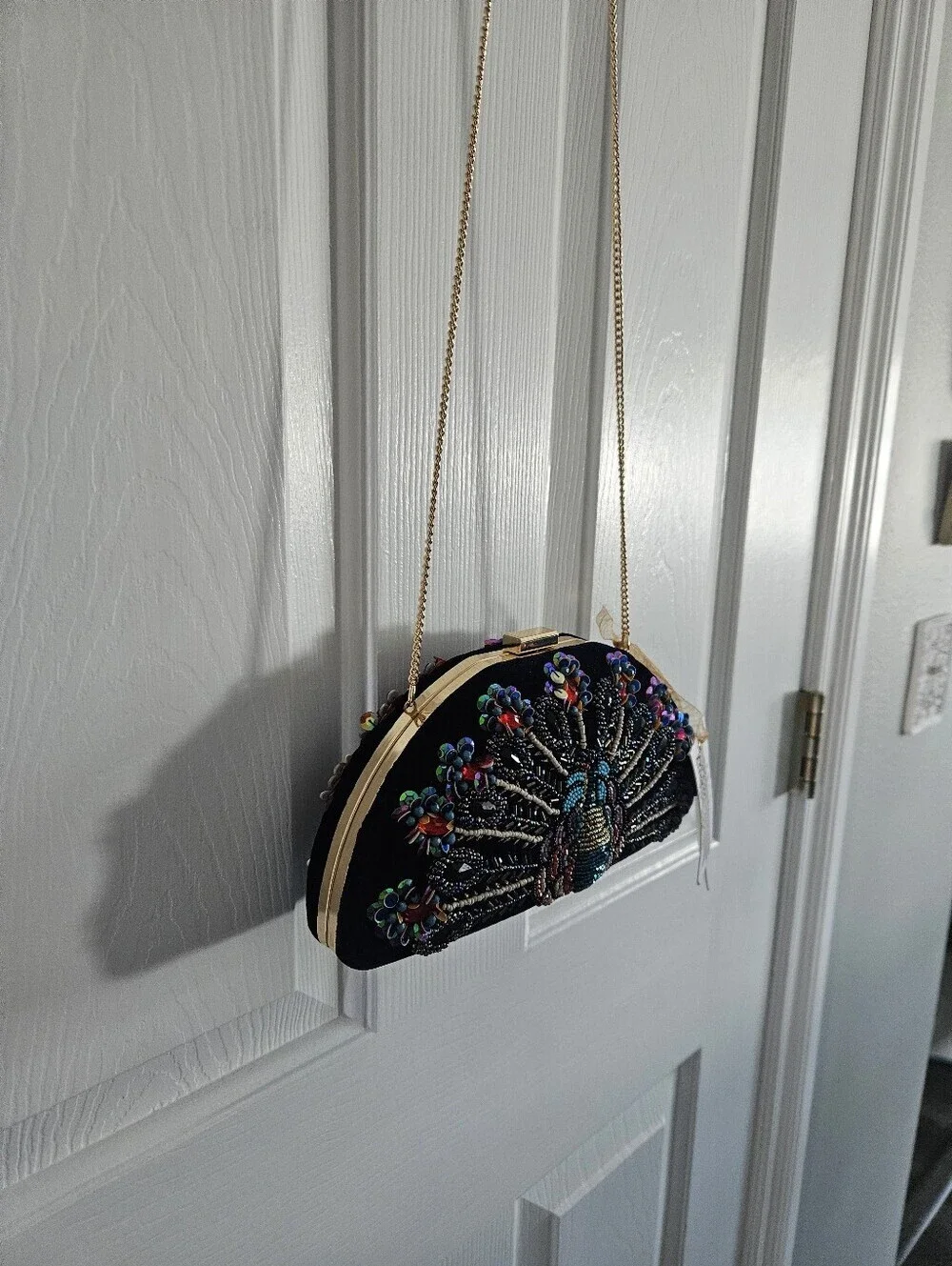 NWT Made In India Beaded Embellished Peacock Hard Case Clutch/Crossbody Bag